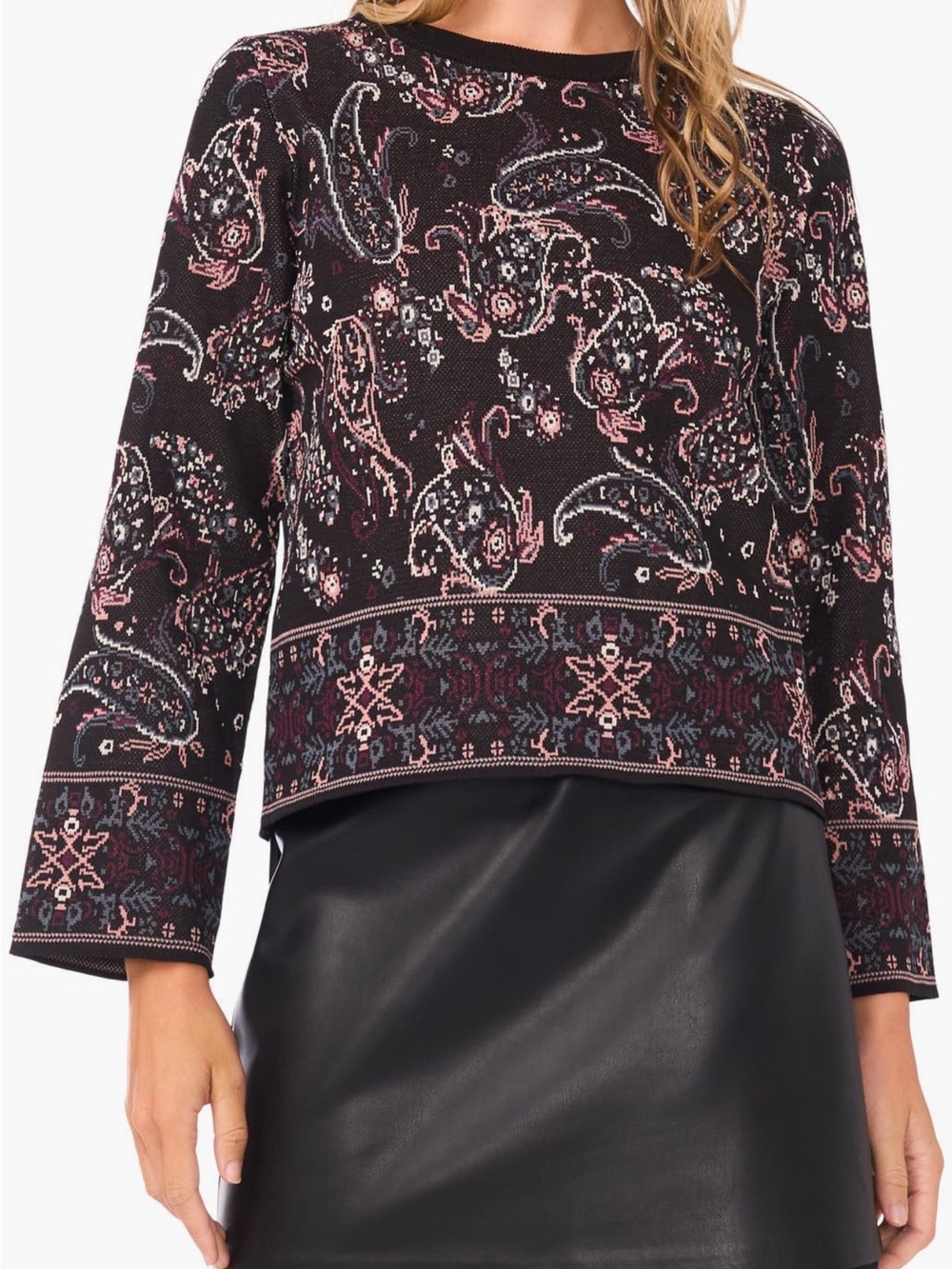 VINCE CAMUTO Festival Paisley Jacquard Crewneck Sweater